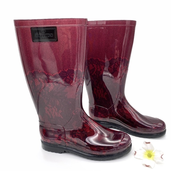NWOT Valentino Garavani Lace Print Rubber Rain Boots RARE , 37 - Picture 5 of 14